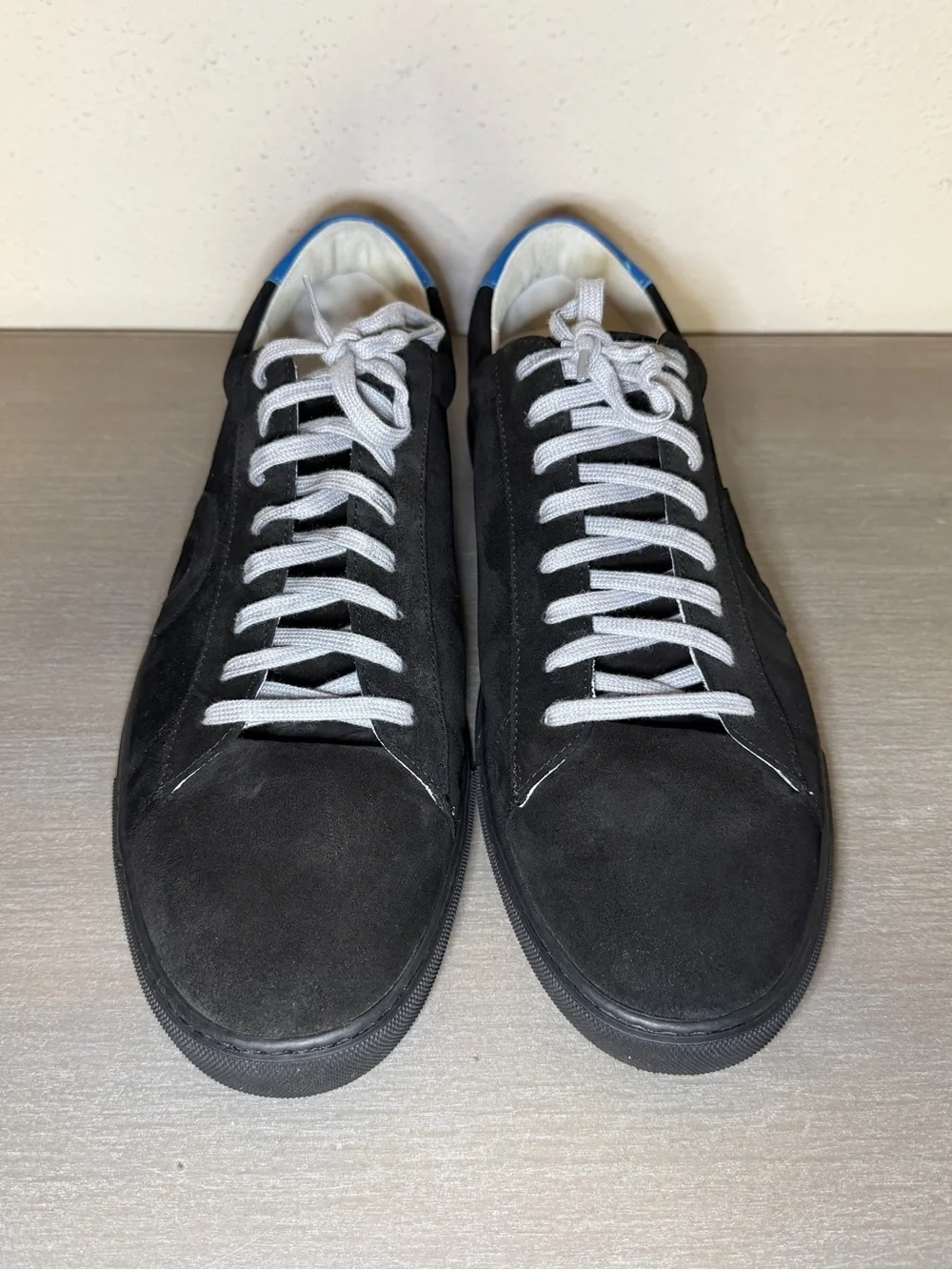 Oliver Cabell Low 1 Black Suede Sneakers Made in Italy Blue Accent Mens Size 14
